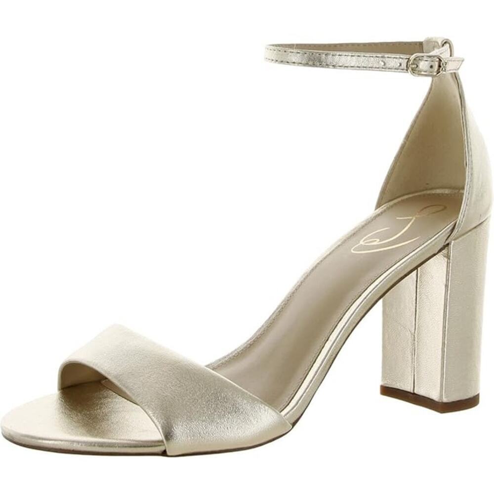NIB Sam Edelman Robyn Gold Leather Block Heels Women's Size 10 W Strap Buckle